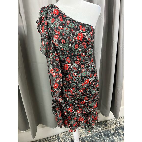 Veronica Beard Black and Red Floral Silk Mini Dress With Ruffles sz 2 - Picture 3 of 11